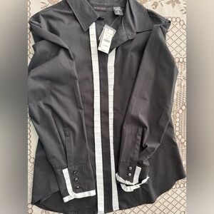 New York & Company Black Shirt Jacket with White Trim
